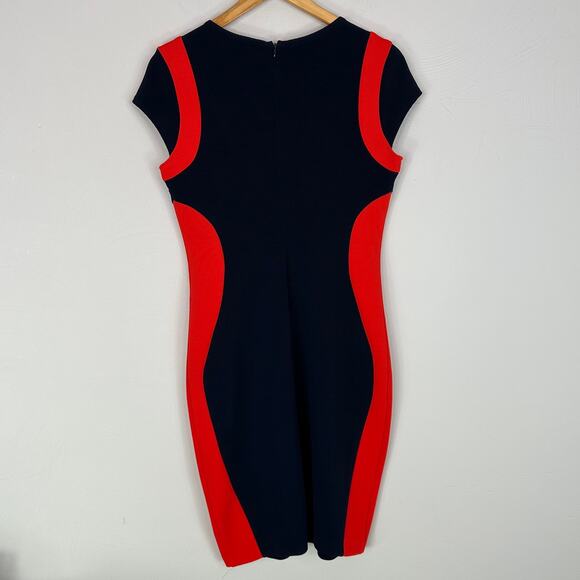 Joseph Ribkoff Navy & Orange Sheath Cap Sleeve Dress - Picture 7 of 8